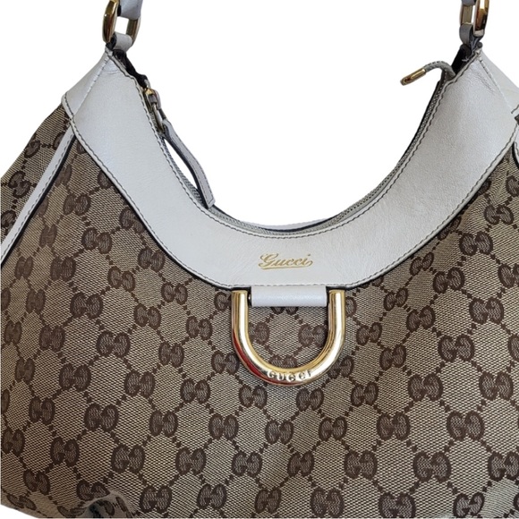 Gucci Abbey GG Canvas and Leather Hobo D Ring Bag Tan White - Picture 3 of 14
